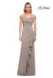 Picture of: Off the Shoulder Jersey Evening Gown with Ruffle Skirt Detail in Platinum, Detail Picture 2