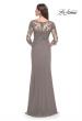 Picture of: Long Evening Gown with Lace Illusion Sleeves and Neckline in Platinum, Style: 30385, Detail Picture 2