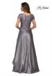 Picture of: V-neck Jersey Floor Length Gown with Short Sleeves in Platinum, Style: 27033, Detail Picture 5