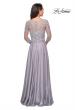 Picture of: Floor Length Satin Dress with Lace Detail and Pockets in Platinum, Style: 27235, Detail Picture 5