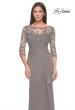 Picture of: Long Evening Gown with Lace Illusion Sleeves and Neckline in Platinum, Style: 30385, Detail Picture 7