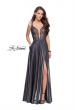 Picture of: Two Tone A-line Gown with Lace Bodice and Leg Slit in Platinum, Style: 25907, Main Picture