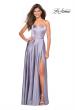 Picture of: Satin Formal Prom Gown with Scoop Neck and Pockets in Platinum, Style: 26977, Main Picture