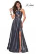 Picture of: Tone Tone Satin Dress with Wrap Around High Neckline in Platinum, Style: 27151, Main Picture