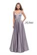 Picture of: Satin Prom Dress with A Line Skirt and Beaded Belt in Platinum, Style: 24821, Detail Picture 1