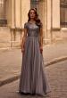 Picture of: Short Sleeve Metallic Lace Evening Dress with Chiffon Skirt, Style: 27924, Main Picture