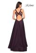 Picture of: Two Tone Satin Long Gown with Plunging Neckline in Plum, Style: 27049, Back Picture