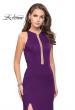 Picture of: High Neck Satin Gown with Leg Slit and Strappy Back in Plum, Style: 25962, Detail Picture 2