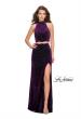 Picture of: Two Piece Velvet Prom Dress with Scallop Detail and Slit in Plum, Style: 25667, Detail Picture 5