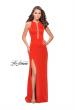 Picture of: High Neck Satin Gown with Leg Slit and Strappy Back in Poppy Red, Style: 25962, Detail Picture 6