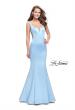 Picture of: Long Mermaid Gown with Sheer Deep V and Beading in Powder Blue, Style: 25454, Detail Picture 2