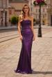 Picture of: Strapless Metallic Jersey Gown with Ruching and Fitted Silhouette in Purple, Style: 33424, Main Picture