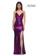 Picture of: Simple Metallic Jersey Dress with Draped Neckline and Low Back in Purple , Style 32782, Detail Picture 9