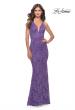 Picture of: Fitted Stretch Lace Prom Dress with Banded Waist in Purple, Style: 31234, Detail Picture 1