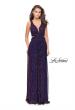 Picture of: Pleated Lame Prom Dress with Cut Outs and a Deep V in Purple, Style: 25643, Detail Picture 2
