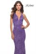 Picture of: Fitted Stretch Lace Prom Dress with Banded Waist in Purple, Style: 31234, Detail Picture 6