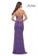 Picture of: Fitted Stretch Lace Prom Dress with Banded Waist in Purple, Style: 31234, Detail Picture 7