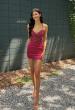 Picture of: Short Satin and Lace Cut Out Dress in Raspberry, Style 33932, Main Picture