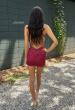 Picture of: Short Satin and Lace Cut Out Dress in Raspberry, Style 33932, Back Picture