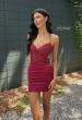 Picture of: Short Satin and Lace Cut Out Dress in Raspberry, Style 33932, Detail Picture 1
