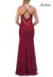 Picture of: Lace Embellished Gown with Spaghetti Straps and High Slit in Raspberry, Style: 33473, Detail Picture 9