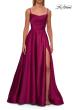Picture of: A-Line Satin Gown with Draped Bodice, Slit, and Lace-Up Back in Raspberry, Style: 33373, Detail Picture 11