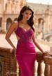 Picture of: Satin and Lace Prom Dress with Side Cutouts and Open Back in Raspberry, Style: 33651, Detail Picture 11