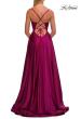 Picture of: A-Line Satin Gown with Draped Bodice, Slit, and Lace-Up Back in Raspberry, Style: 33373, Detail Picture 12