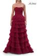 Picture of: Strapless Tiered Ruffle Tulle Gown with Slit in Raspberry, Style: 33727, Detail Picture 12