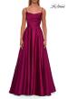 Picture of: A-Line Satin Gown with Draped Bodice, Slit, and Lace-Up Back in Raspberry, Style: 33373, Detail Picture 13
