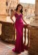 Picture of: Satin and Lace Prom Dress with Side Cutouts and Open Back in Raspberry, Style: 33651, Detail Picture 1