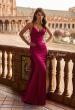 Picture of: Satin Gown with Cowl Neck and Open Back in Raspberry, Style: 33193, Detail Picture 2