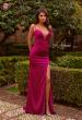 Picture of: Fitted Satin Gown with Plunging Neckline and Strappy Back in Raspberry, Style: 33423, Detail Picture 2