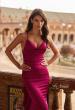 Picture of: Satin Gown with Cowl Neck and Open Back in Raspberry, Style: 33193, Detail Picture 3