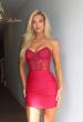 Picture of: Strapless Lace Corset Ruched Mini Dress in Red, Style 33239, Detail Picture 11