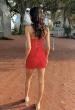 Picture of: Strapless Sparkle Lace-Up Mini Dress in Red, Style 33931, Detail Picture 11