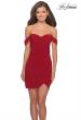 Picture of: Short Dress with Scalloped Off The Shoulder Sleeves in Red, Style: 28193, Detail Picture 1