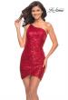 Picture of: One Shoulder Short Sequin Dress with Ruching in Red, Detail Picture 2