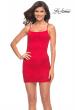 Picture of: Short Fitted Stretch Lace Dress with Square Neckline in Red, Detail Picture 2