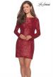 Picture of: Long Sleeve Sequined Shift Homecoming Dress in Red, Style: 28194, Detail Picture 3
