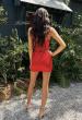Picture of: Satin Lace-Up Mini Dress in Red, Style 33260, Detail Picture 4