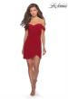 Picture of: Short Dress with Scalloped Off The Shoulder Sleeves in Red, Style: 28193, Detail Picture 5