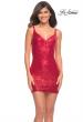 Picture of: Stretch Sequin Short Fitted Dress with V Neckline in Red, Detail Picture 5