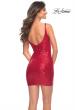 Picture of: Stretch Sequin Short Fitted Dress with V Neckline in Red, Detail Picture 6