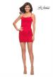 Picture of: Short Fitted Stretch Lace Dress with Square Neckline in Red, Detail Picture 6