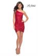 Picture of: One Shoulder Short Sequin Dress with Ruching in Red, Detail Picture 7