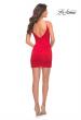 Picture of: Short Fitted Stretch Lace Dress with Square Neckline in Red, Detail Picture 7