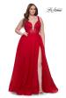 Picture of: Deep V Plus Size Tulle Dress with Lace Illusion Bodice in Red, Style: 31394, Main Picture