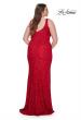 Picture of: Fitted Stretch Sequin Plus Size Dress with V Neck in Red, Style: 31163, Detail Picture 14