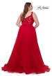 Picture of: Deep V Plus Size Tulle Dress with Lace Illusion Bodice in Red, Style: 31394, Back Picture